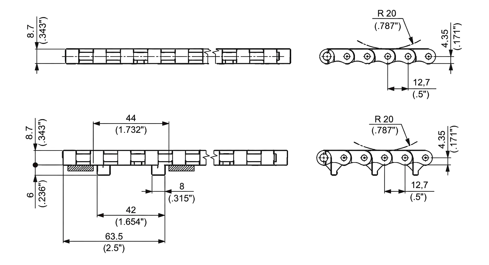 610-FT Flat Top Conveyor Belt Technical Parameter Table