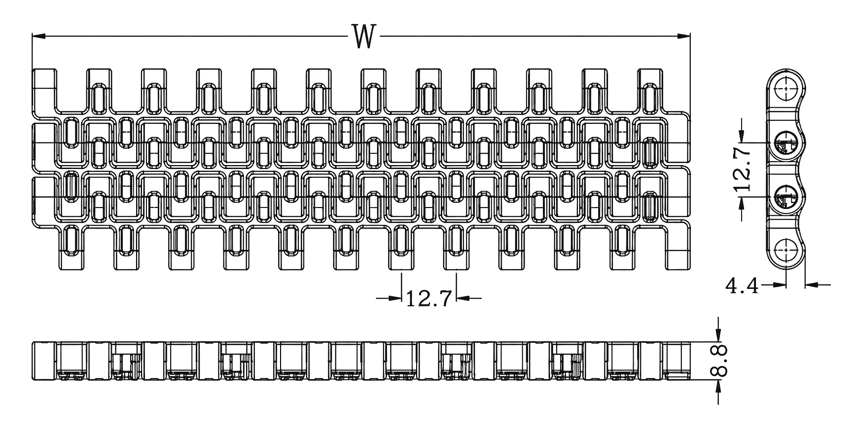 Grid Open Straight Run Conveyor Belt Technical Specification Table