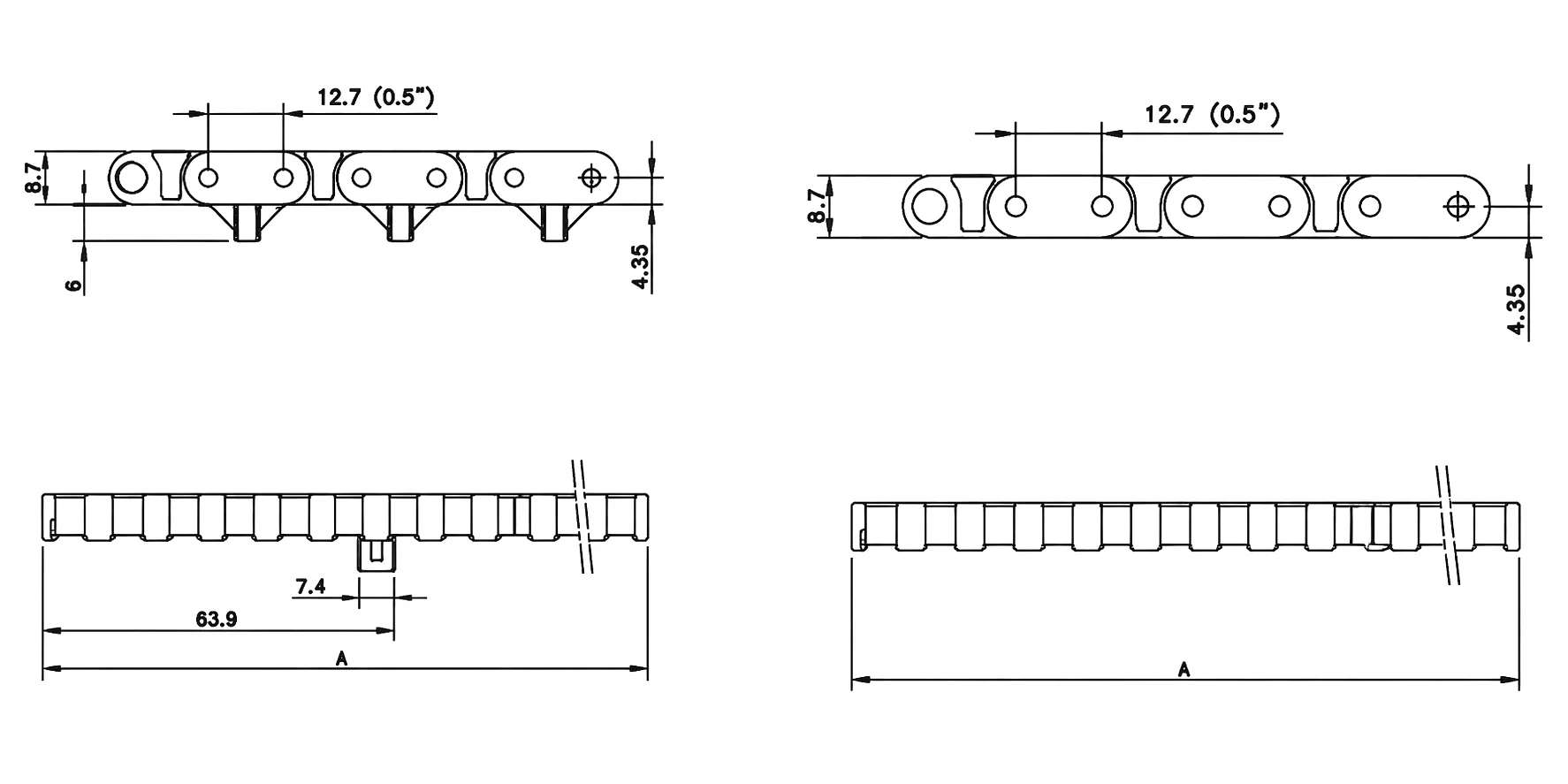 Grid Straight Run Conveyor Belt Technical Specification Table